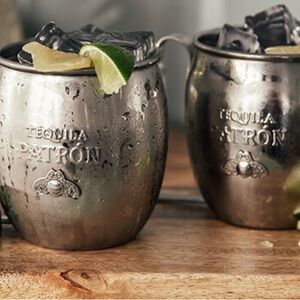 Patron Tequila Stainless Steel Moscow Mule Mugs Cups Set of 2